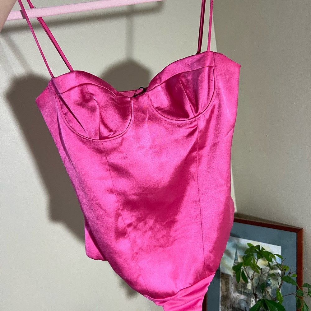 ZARA Bright Pink Silky Body Top - S